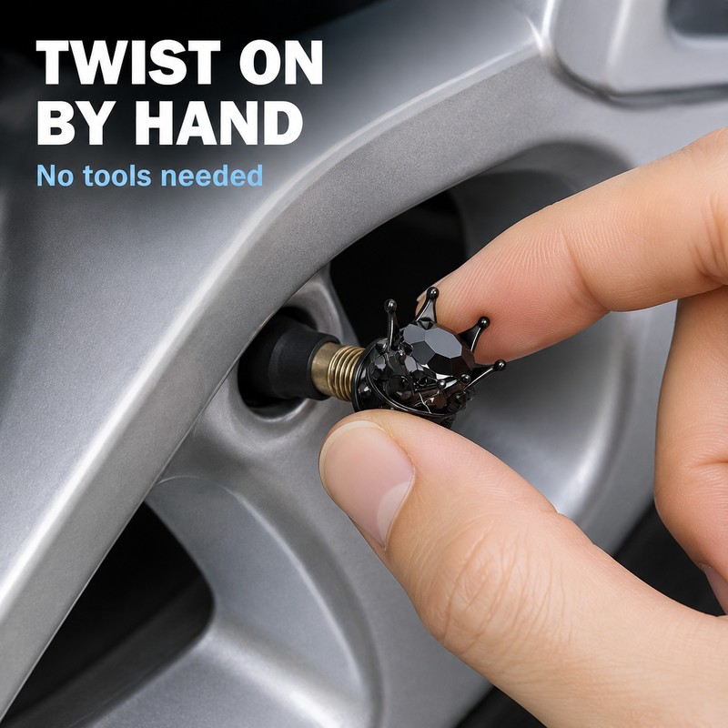 4-Piece Crown Rhinestone Tire Valve Stem Caps