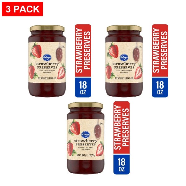 Kroger Strawberry Preserves 18 oz - Pack of 3