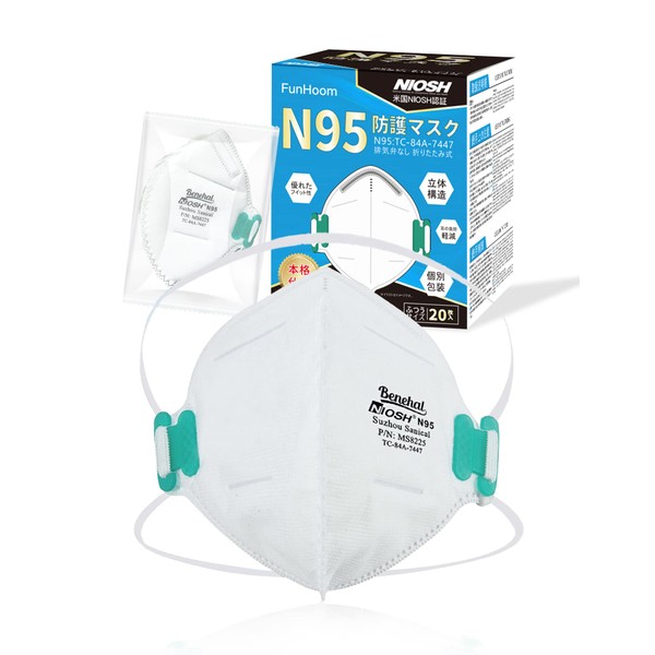 [SIAFEI] N95 マスク NIOSH認定 不織布 高機能 立体 個包装 頭掛け式【20枚/400枚】 4層構造