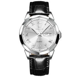 OLEVS Men's Lightweight Analog Quartz Watch with Brown Leather Strap, Water Resistant, Date and Day Display, Chronograph