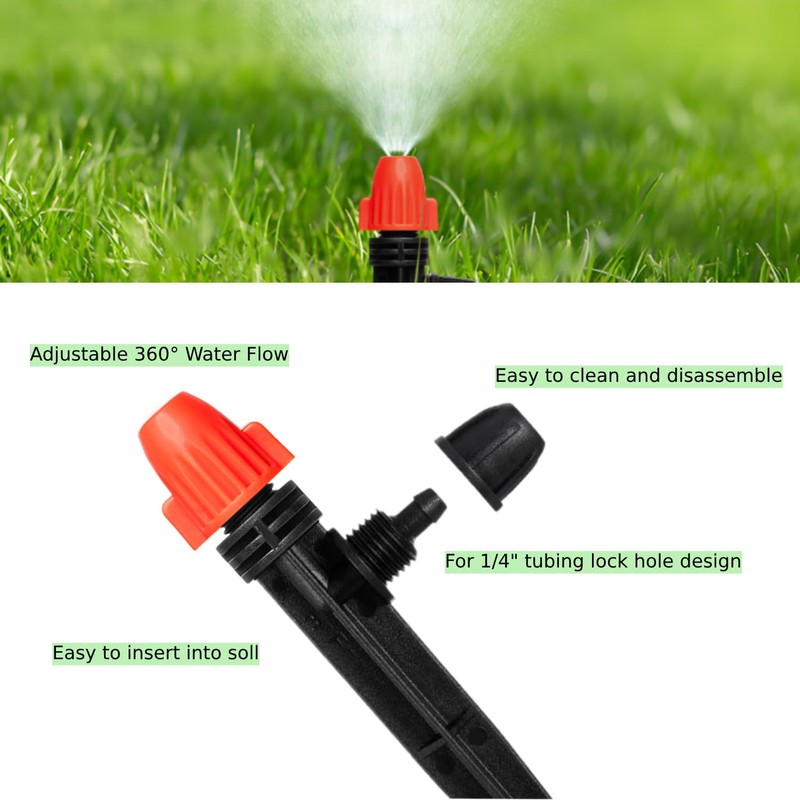 Drip Irrigation Emitters for 1/4" Tubing: Adjustable 360 Degree Drip