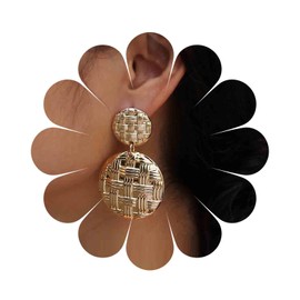 Cimenexe Bohemian Hammered Disc Drop Earrings Gold Textured Circle Coin Stud Earring Large Double Coin Dangle Earrings Punk Statement Earrings Jewelry for Women and Girls Gifts