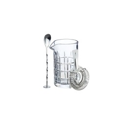 Barcraft Cut Cocktail Mixing Glass with Stirring Spoon and Strainer (3-Piece Set), 9.5 x 11 x 16.5 cm, Clear