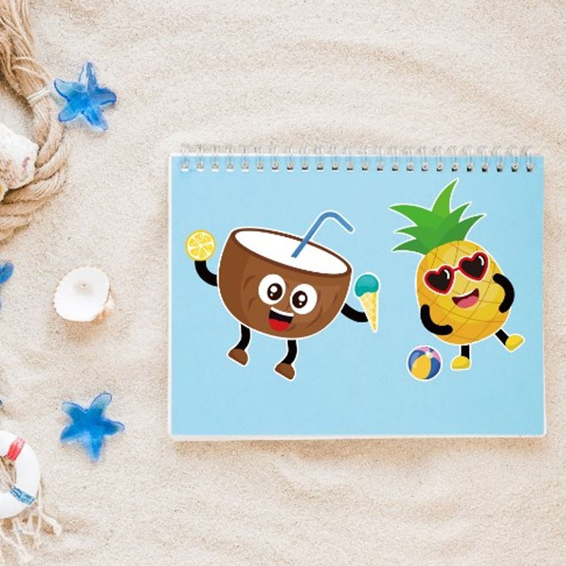 36PCS Facial Stickers for Kids Cartoon Hawaiian Beach Theme Sticker