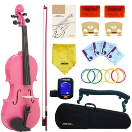 Crafteem 1/4 Fiddle Pick Colored Premium Violin Outfit for Beginners Adults Kids With 5 Color Fingering Tape- Handcrafted Student Beginner Violin. (Pink, 1/4)