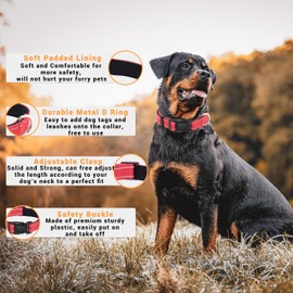 LIEVUIKEN 2 Pack Reflective Dog Collar with Safety Locking Buckle, Adjustable Soft Breathable Comfortable Nylon Pet Collar for Small, Medium and Large Dogs, Red, S