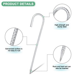 M METERXITY 20-Pack High Duty Ground Stakes, 12 Inch J-Shape Hook Rebar Stakes Steel Metal Camping Tent Anchor for Yard Landscape/Swing Sets/Fence/Garden
