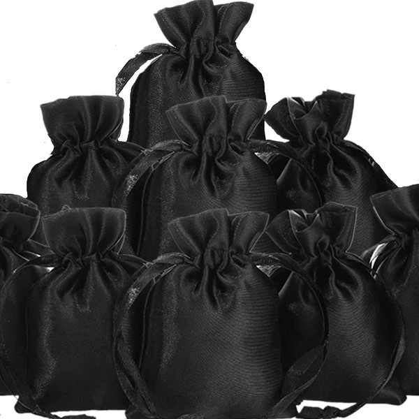 50 Bolsas de Regalo de Satén 3 x 4 Pulgadas con Cordón Mini Bolsas de Joyería Bolsas Pequeñas de Regalos de Boda Estuches de Caramelo de Tela de Satén Suave para Cumpleaños (Negro)