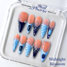NailPhoria｜SURPRISE DEAL Collections (70 Styles) acrylic press nails:_Midnight Blossom_L