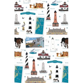 Paperback soft cover notepad notebook journal with Outer Banks NC North Carolina landmarks in white, 150 lined pages