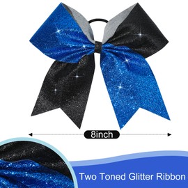 CEELGON Large Glitter Cheer Bows 12 PCS 8" Two Toned Ponytail Holder Girls Elastic Hair Ties for Teens Girls Softball Competition Sports Cheerleaders-Black/Royal Blue