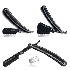 Professional Barber Hair Shaver Straight Edge Blade in Black and Silver – Used to Shape-Up Beard Mustache and More – High-Grade Stainless-Steel Lightweight All Hair Type Shaving Razor