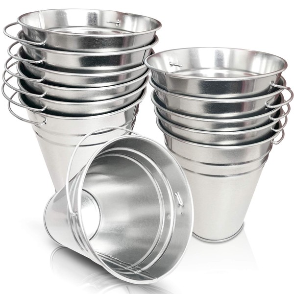 ArtCreativity Large Galvanized Metal Buckets with Handles, 4.5" W x