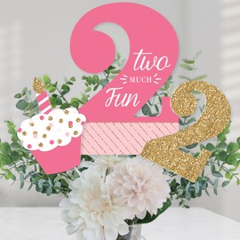 2nd Birthday Girl - Two Much Fun - Second Birthday Party Centerpiece Sticks - Table Toppers - Set of 15