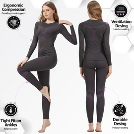 UNIQUEBELLA Womens Thermal Underwear Long Johns Base Layer for Women Ski Wear Ladies Compression Athletic Underwear Skins Set