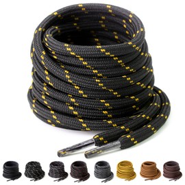 PTERYBIRD Black Yellow Heavy Duty Boot Laces,2 Pairs 3/16" Thick Strong Round Replacement Shoelaces for Work,& Hiking Boots,Durable Shoe Strings,44" (110cm)