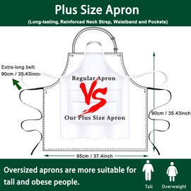 2 Pack Plus Size Apron, Adjustable Large Aprons with 3 Pockets, Big Size Kitchen Cooking Apron for Men Women, Catering Work Apron for Restaurant, Grilling, Shop, Bistro, Bar, Café, Garden (White)