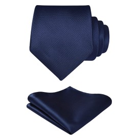 Hisdern Tie for Men, Wedding Tie with Pocket, Square, Classic, Plaid Houndstooth Business Tie, with Handkerchief, Navy-2