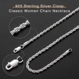 Silver Chain for Men Rope Chain - Sterling Silver Chain Necklace for Men 18 Inch Silver Chain for Men Diamond Cut Mens Silver Chain Necklace 3mm Silver Rope Necklace for Men Silver Necklace for Men
