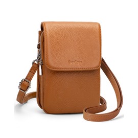 befen Brown Crossbody Bag for Women Genuine Leather Phone Bag for Ladies Small Shoulder Bag for Women with RFID Blocking Card Slots