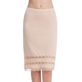 MANCYFIT Skirt Slips for Women Underskirt Dress Extender Lace Trim Knee Length Midi Skirt Nude X-Large