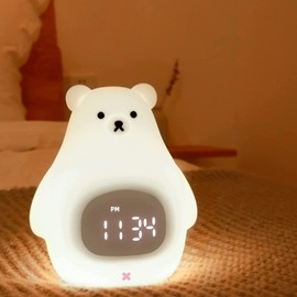 BigFox Alarm Clock, Night Light, USB Charging, Children, Bear, Cute 3 Colors, Stepless Dimming, Indirect Lighting, Nursing Light, Reading, Bedroom, Bedside, Birthday Gift, Healing
