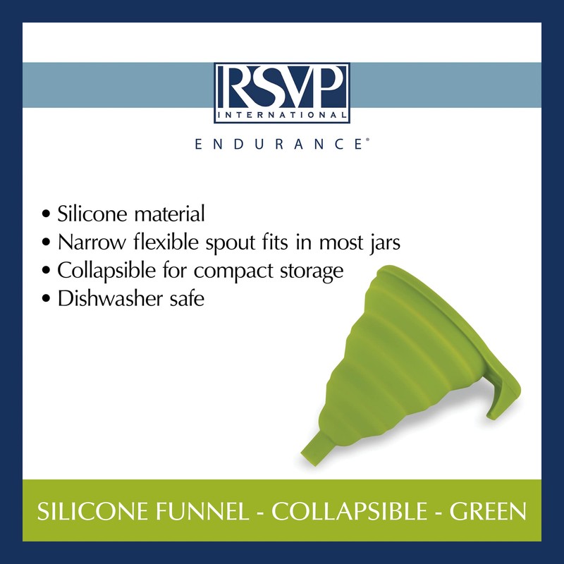 RSVP International Silicone Funnel Collapsible, Dishwasher Safe, 5.25x4.25x5.75" Fully Extended,
