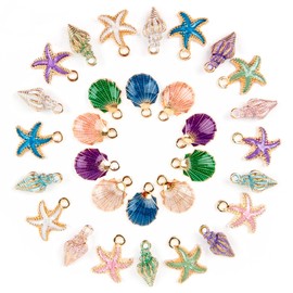 AUEAR, 30 Pack Ocean Alloy Starfish Conch Seashell Charms Pendants for DIY Jewelry Making
