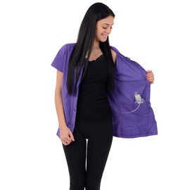 USBD Crew Neck Post Mastectomy Shirt with Drain Pockets (Large, Purple)