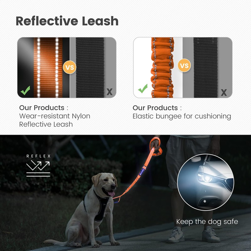 IOKHEIRA Orange Leash for Large Dogs, Multifunctional Adjustable Heavy Duty