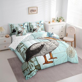 Homewish Cute Pelican King Size 7 Pcs Bedding Sets with Sheets,Comforter,Pillowcases,Pillow Covers Cartoon Bird Wild Animal Comforter Set for Kids Teens Adults Bedroom Dorm Bed Set