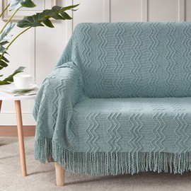 BOURINA Textured Solid Soft Sofa Throw Couch Cover Knitted Decorative Blanket,Aqua, 127x152cm