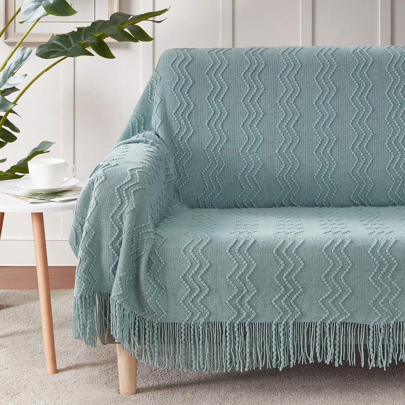 BOURINA Textured Solid Soft Sofa Throw Couch Cover Knitted Decorative