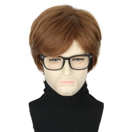 Topcosplay Mens Wigs with Glasses Short Brown Ginger 60s 70s Male Wig for Costume Accessories Halloween Outfit