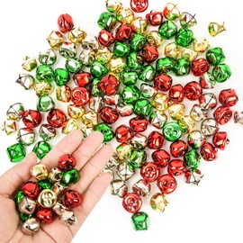120Pcs Christmas Jingle Bells for Crafts 3/5 Inch,4 Color Mix Craft Bells DIY Bells for Christmas Pet Decorations Christmas Party Decorations and Home
