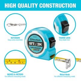 DURATECH Mini Tape Measure, 2 PCS 6FT Inch/Metric Small Tape Measure, Retractable Easy Reading Keychain Measurement Tape, Pocket Size Small Tape Measure for Engineer, Portable, ABS Protective Casing
