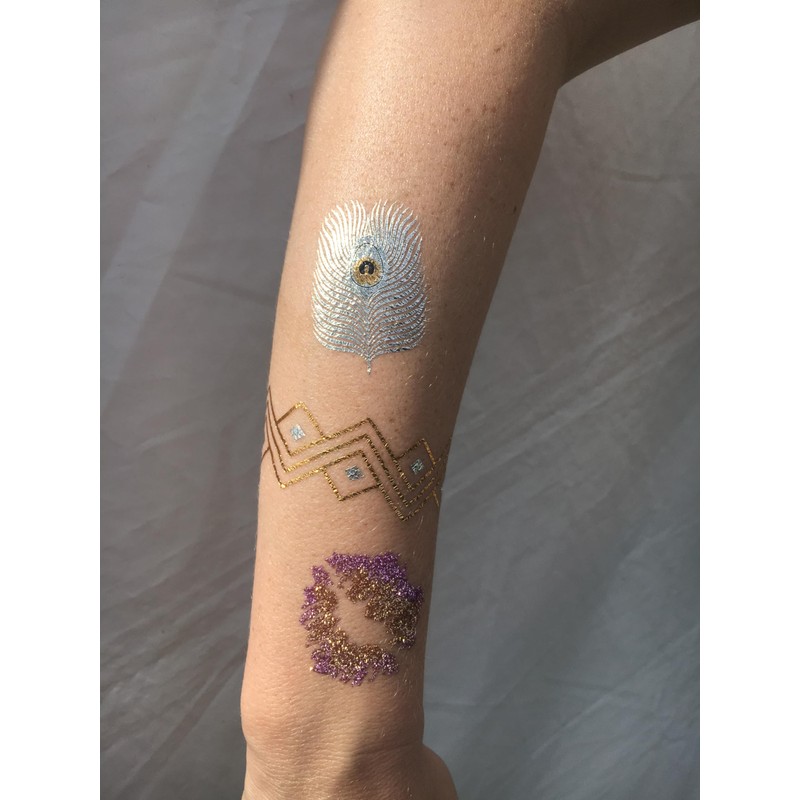 10 Sheets Temporary Feather Tattoos Bracelet Tattoos Gold and Silver