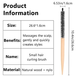 Small Round Hair Styling Brush - Mini Roller Quiff Comb for Hairdressing - Lightweight Salon Brush for Thin Hair, Short Hair, Bangs, Beard, Curling & Lifting