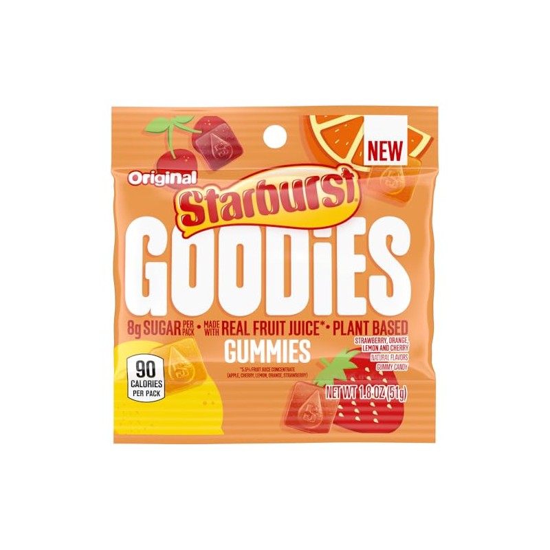 STARBURST GOODIES Original Plant-Based Fruit Gummy Candy, 1.8 Oz Bags