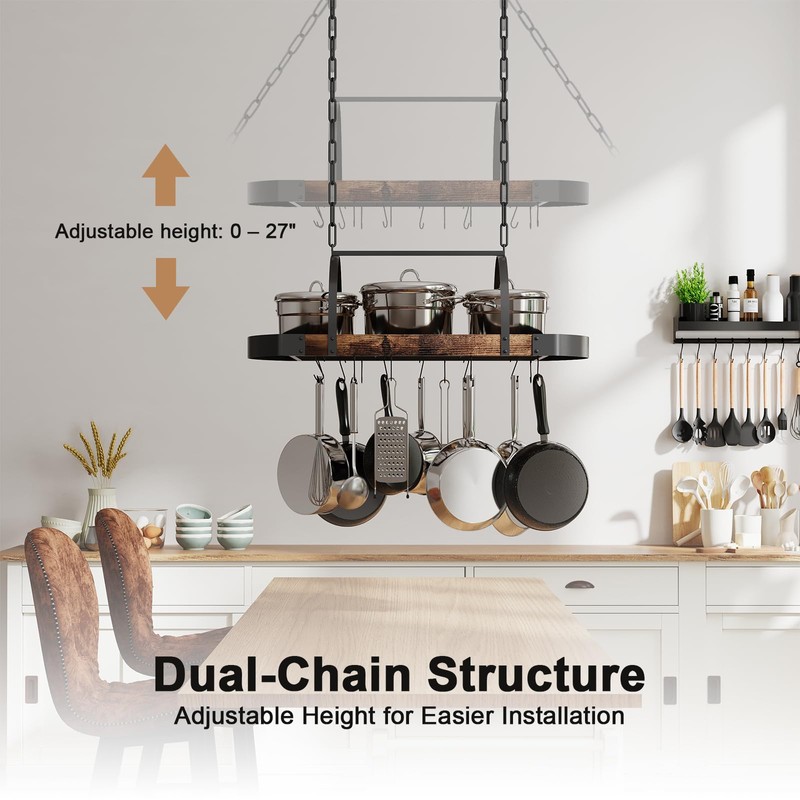 Chloraeon Hanging Pot Rack,32-Inch Ceiling Pot Rack for Kitchen,Space-Saving Pot