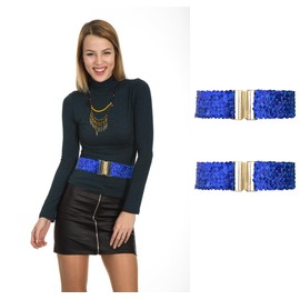 Cotim Coyin - Cinturones de lentejuelas para mujer, cinturones ajustados con diamantes de imitación brillantes para vestir jeans, Azul Real, Total length: 24.8" (63cm)