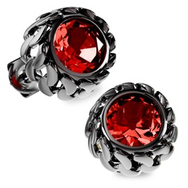 KETRYEP Black Studs Earrings for Men Cubic Zirconia Emerald Garnet Earrings for Women Unique Cuban Link Styled Hypoallergenic Jewelry (Ruby)