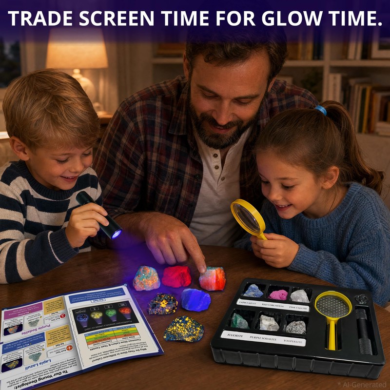 PIBEX Fluorescent Rock Science Kit, 6 Glowing Rocks, with UV