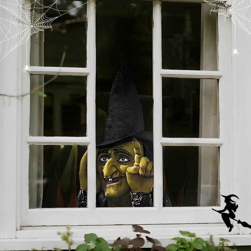 Cholemy 16" Halloween Witch Window Clings Tapping Scary Glass Decor