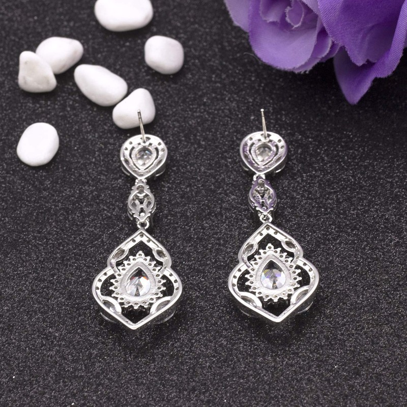 QUKE Silver Tone CZ Austrian Crystal Water Drop Bridal Wedding