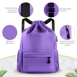Oziral Drawstring Backpack Waterproof Drawstring Backpack Bag Sports Gym Bag with Side Pocket for Women Men (Purple)