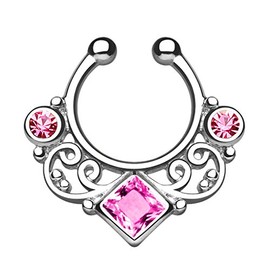 Piercingfaktor® Fake Piercing Universal Ring Septum Vintage Tribal with Zirconia Crystals, Metal, Cubic Zirconia