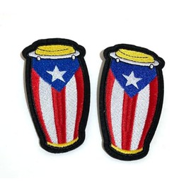 Puerto Rico Flag and Conga Drum Iron-On Patches – Boricua Style Salsa Music Inspired Clothing Accessories