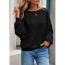 PRETTYGARDEN Womens Batwing Long Sleeve Shirts Fall Fashion 2025 Crewneck Tunic Tops Dressy Casual Loose Fit Lightweight Sweaters (Black, M)