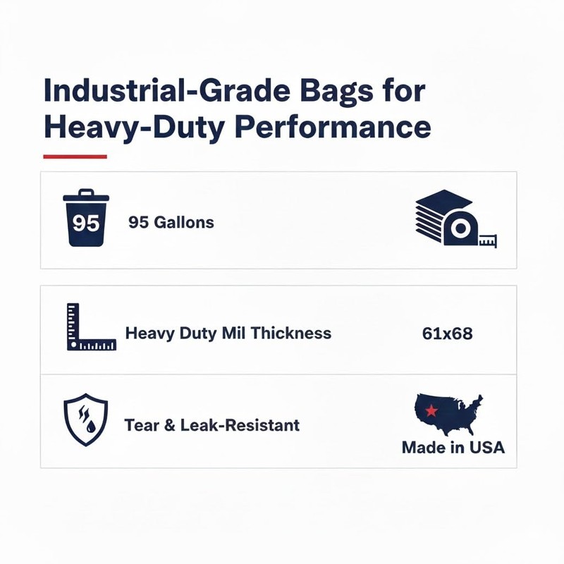 95-96 Gallon Extra-Large Black Garbage Can Liners, Heavy-Duty Trash Bags,